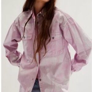 Free People - One Teaspoon Pink Shimmery Button-Up Shirt